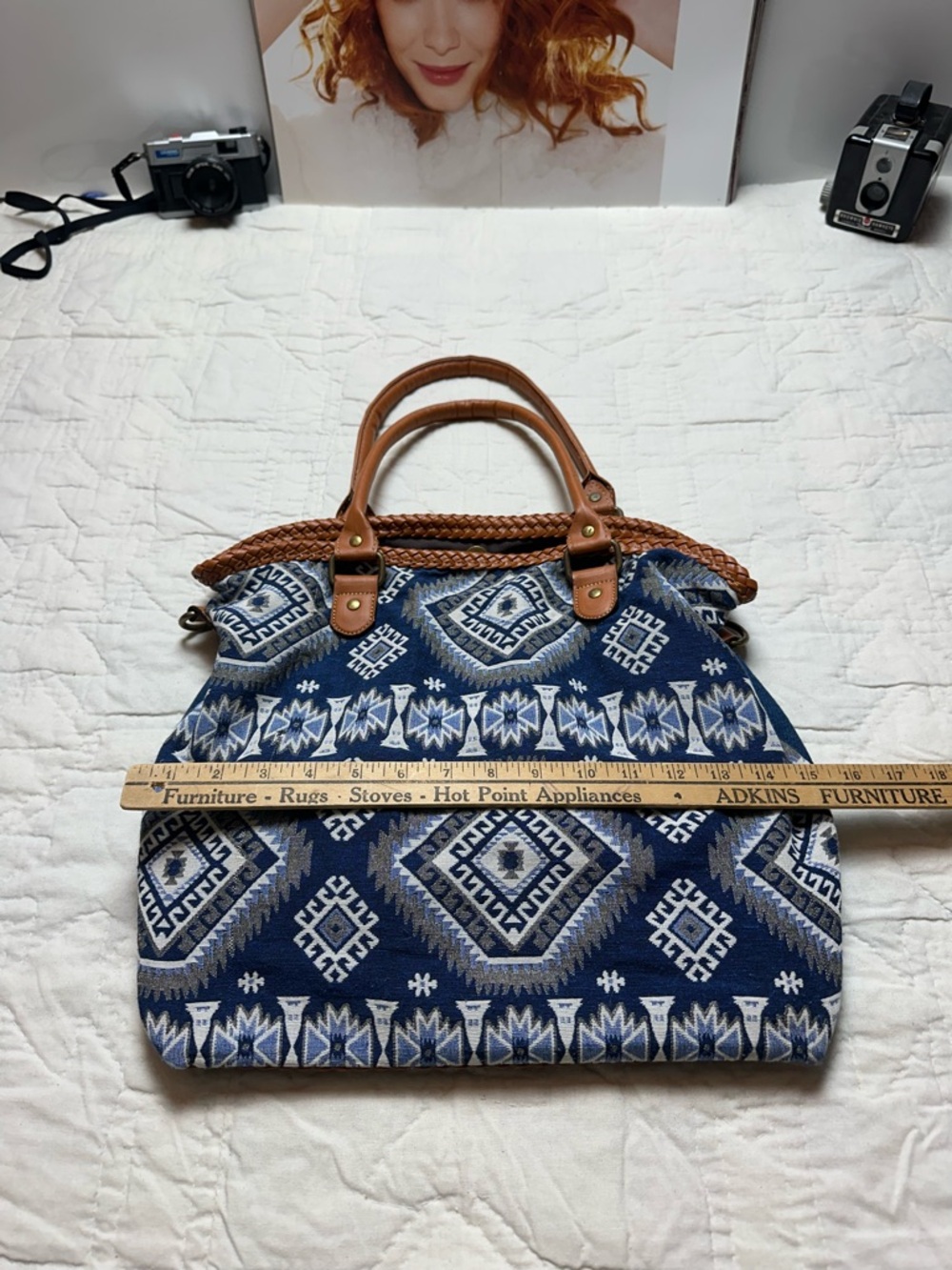 Coastal Boho Jacquard Tote | Woven Weekender Shoulder Bag - Picture 8 of 11